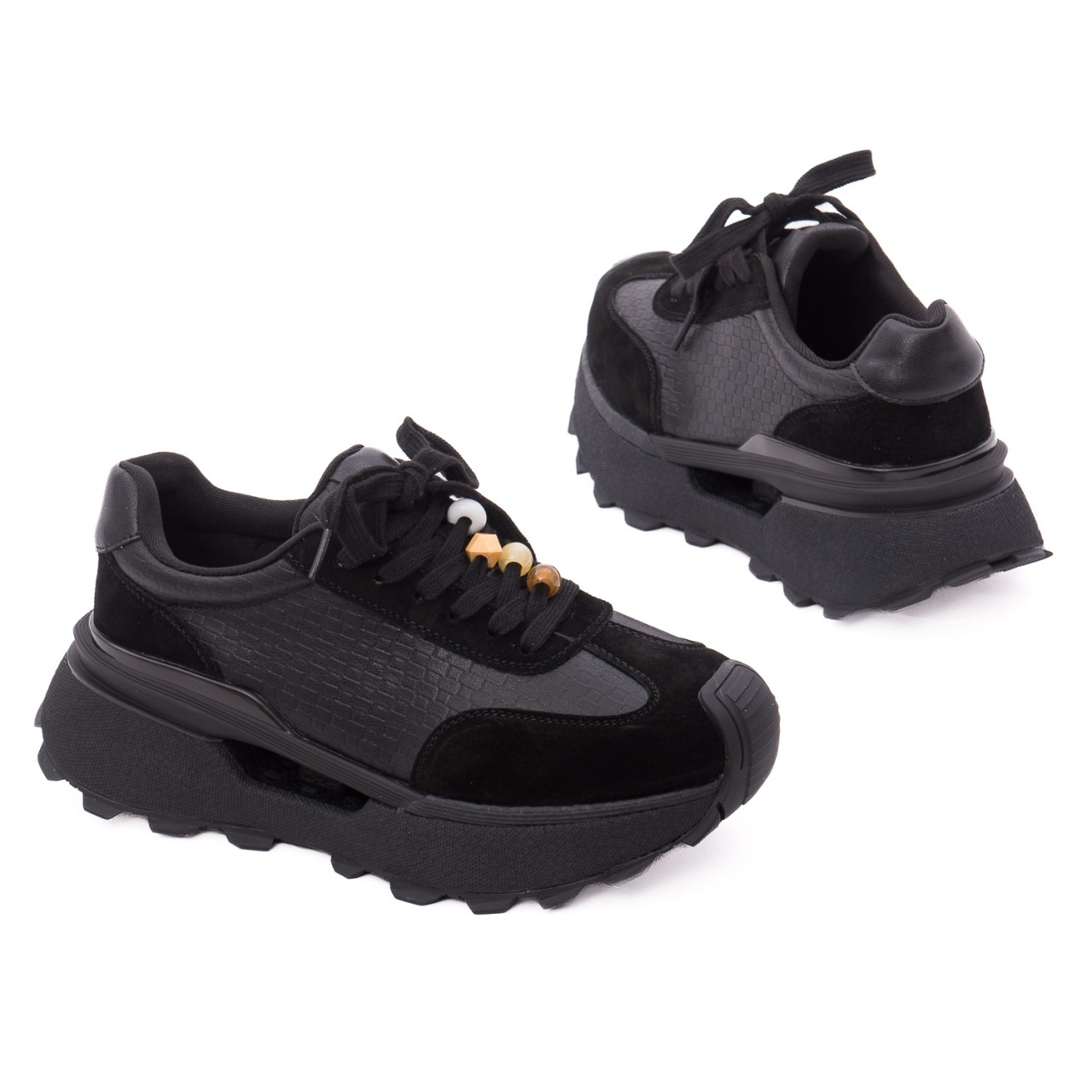 Pantofi dama sport din piele mix Feeling 68102 negru
