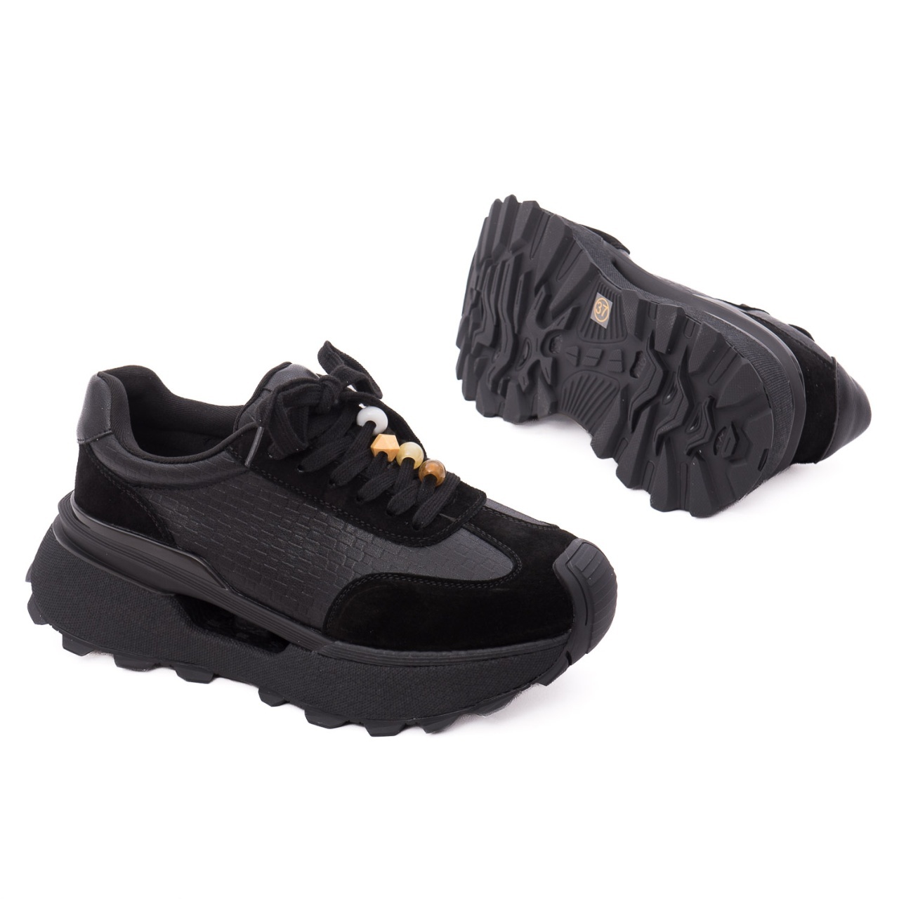 Pantofi dama sport din piele mix Feeling 68102 negru