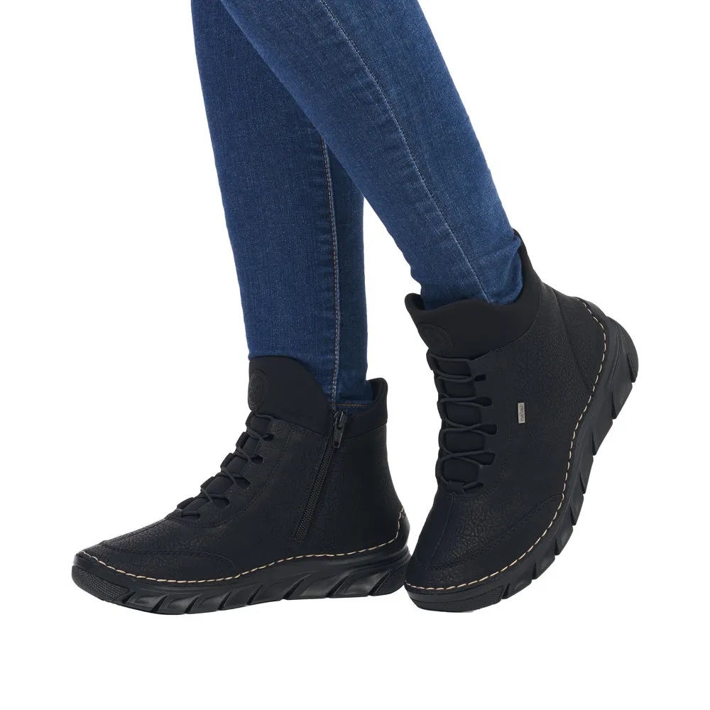 Botine dama din piele ecologica impermeabila Rieker 55069-00 negru