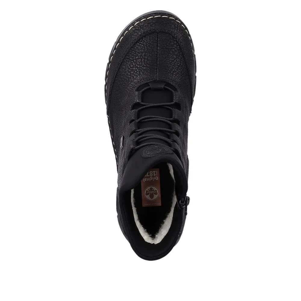 Botine dama din piele ecologica impermeabila Rieker 55069-00 negru
