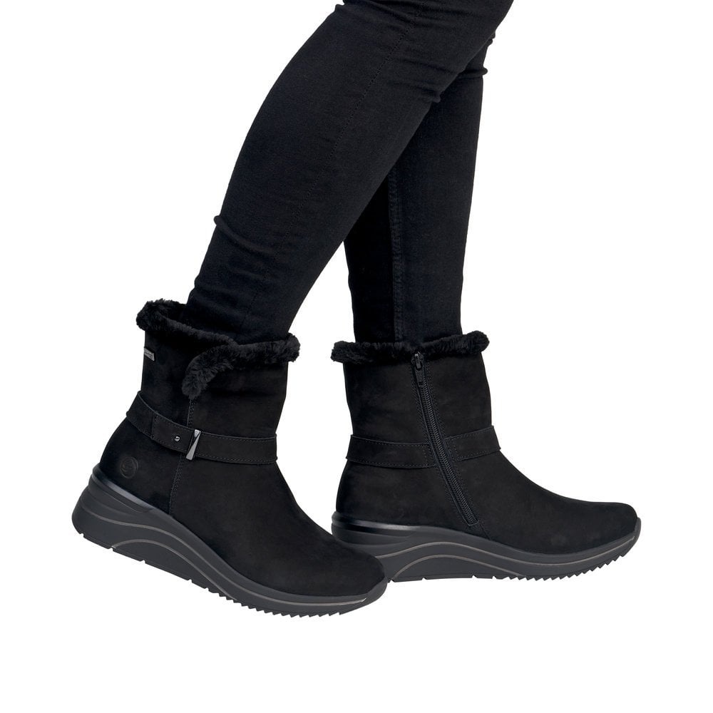 Botine dama din piele naturala intoarsa Remonte D0T82-02 negru