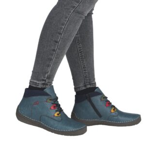 Botine dama din piele naturala Rieker 52544-14 albastru