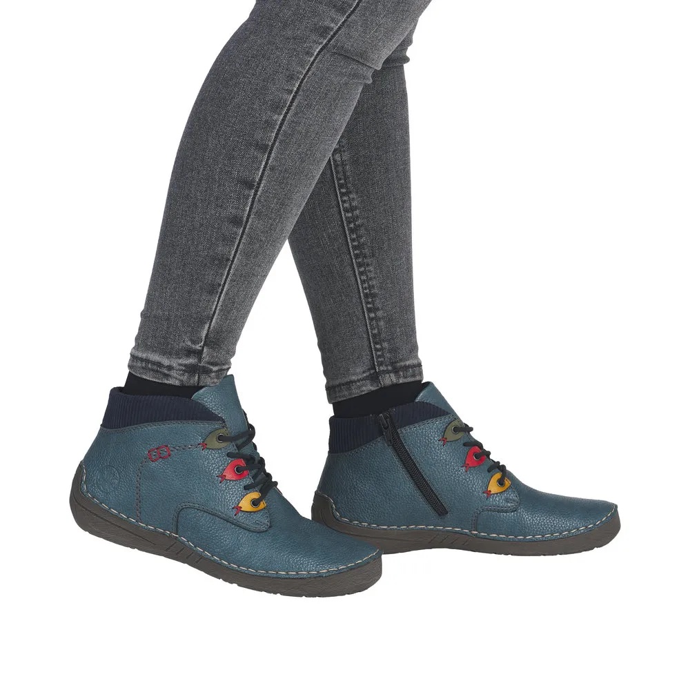 Botine dama din piele naturala Rieker 52544-14 albastru