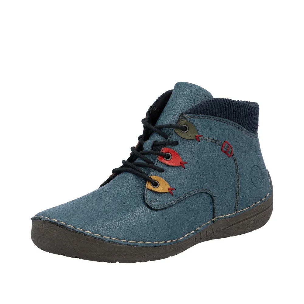 Botine dama din piele naturala Rieker 52544-14 albastru