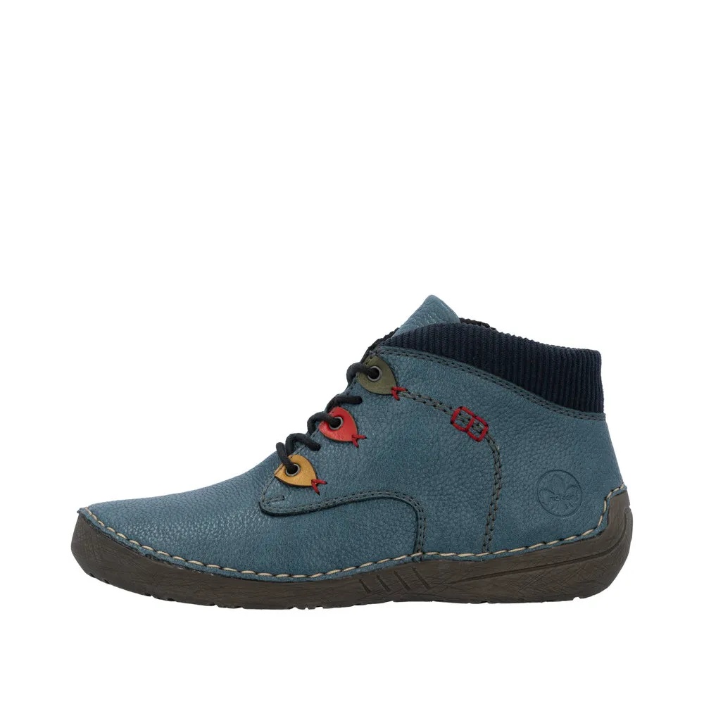 Botine dama din piele naturala Rieker 52544-14 albastru