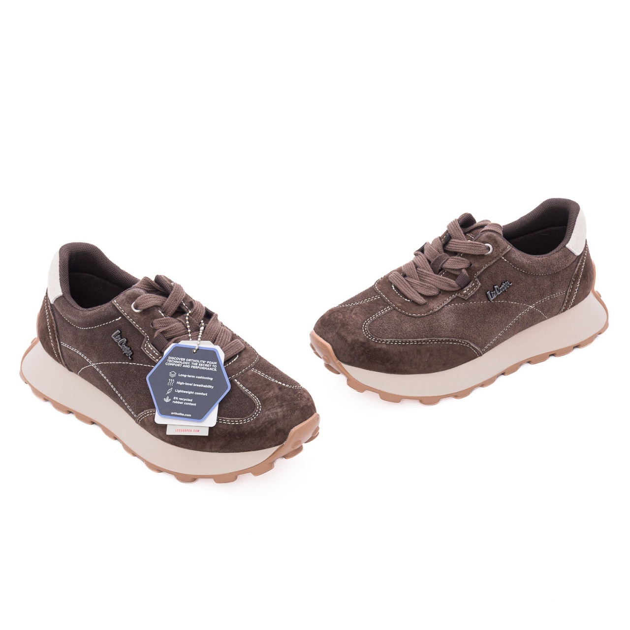 Pantofi dama casual din piele naturala nabuc OBUWIE Lee Cooper LCJ-26-01-4649L maro