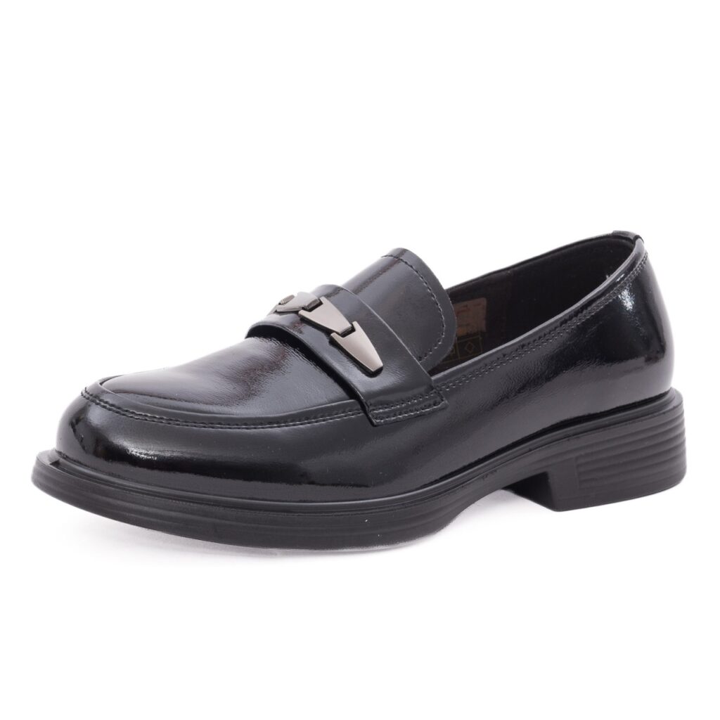 Pantofi dama eleganti din piele naturala lacuita PASS Collection 1M590014A 01-L negru