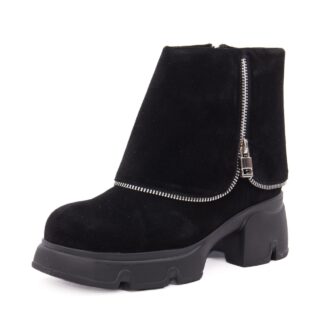Botine dama din piele naturala intoarsa PASS Collection 1M490015A 01-I negru